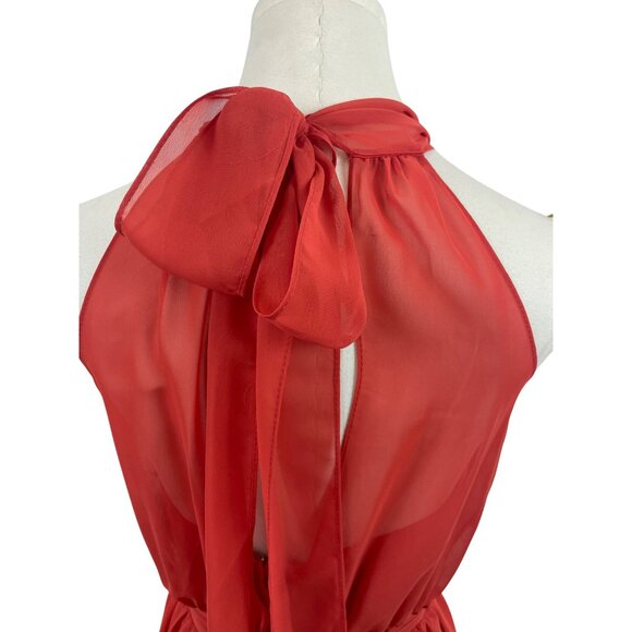 Alfred Angelo Red Halter Maxi Jumpsuit With Sheer Overlay Size 0 - Picture 5 of 8